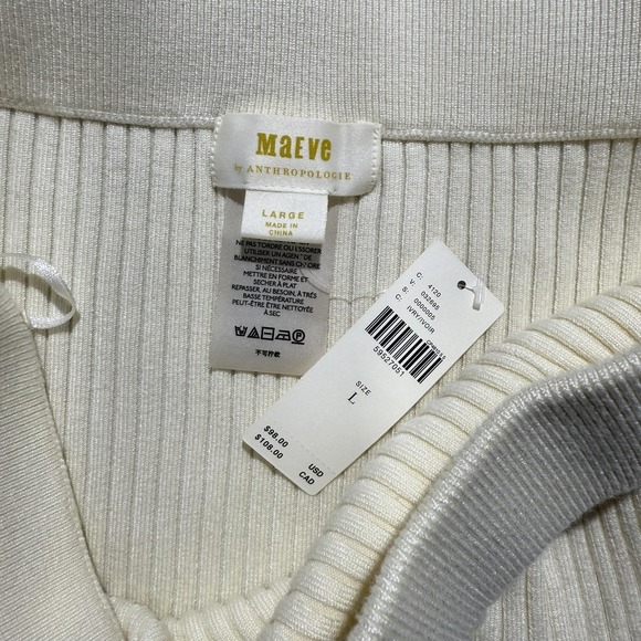 Maeve Anthropologie Skirt Womens Large White Ribbed Knit Side Slit Ties - Picture 2 of 2